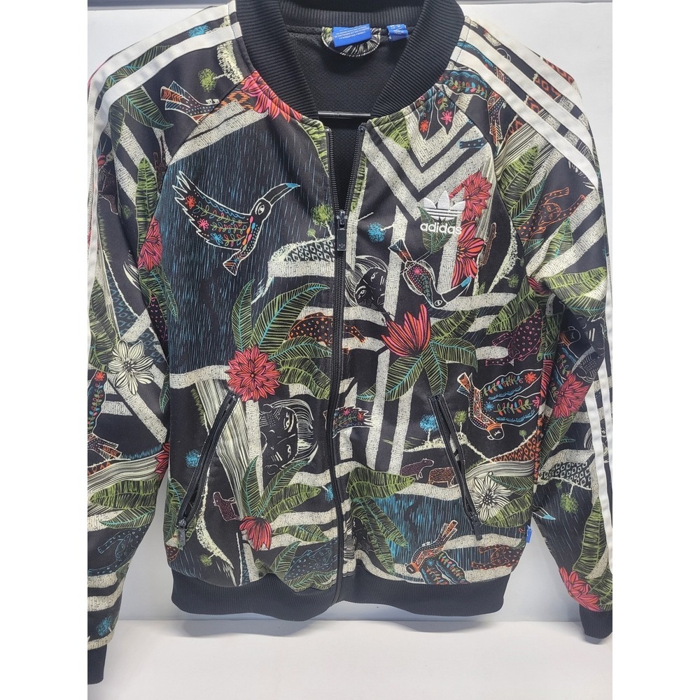 Adidas Firebird Womens Jacket medium Black‎ Trefoil Blade Collar Xilofloresta